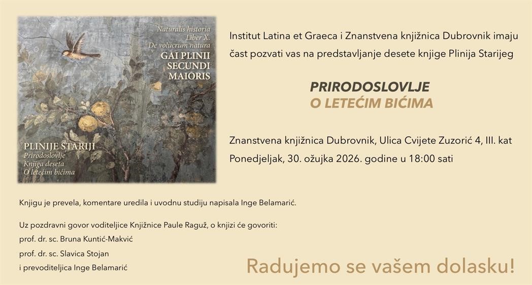 Predstavljanje knjige „O letećim bićima“ Plinija Starijeg u Znanstvenoj knjižnici Dubrovnik