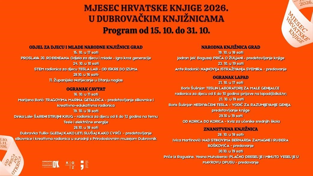 Program Mjeseca hrvatske knjige u listopadu: Pogledajte što vas sve očekuje u Dubrovačkim knjižnicama
