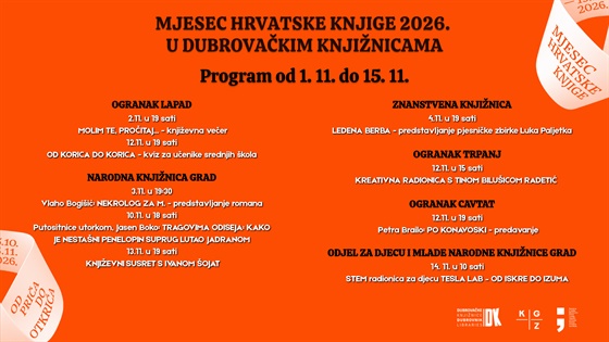Program Mjeseca hrvatske knjige u studenom: Književne večeri, predstavljanja knjiga, predavanja i kreativne radionice u Dubrovačkim knjižnicama